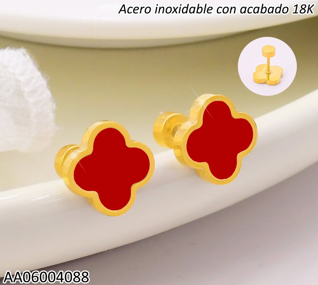 ARETES ACERO INOX. ACABADO 18K. VAN CLEEF ROJA P25070208003