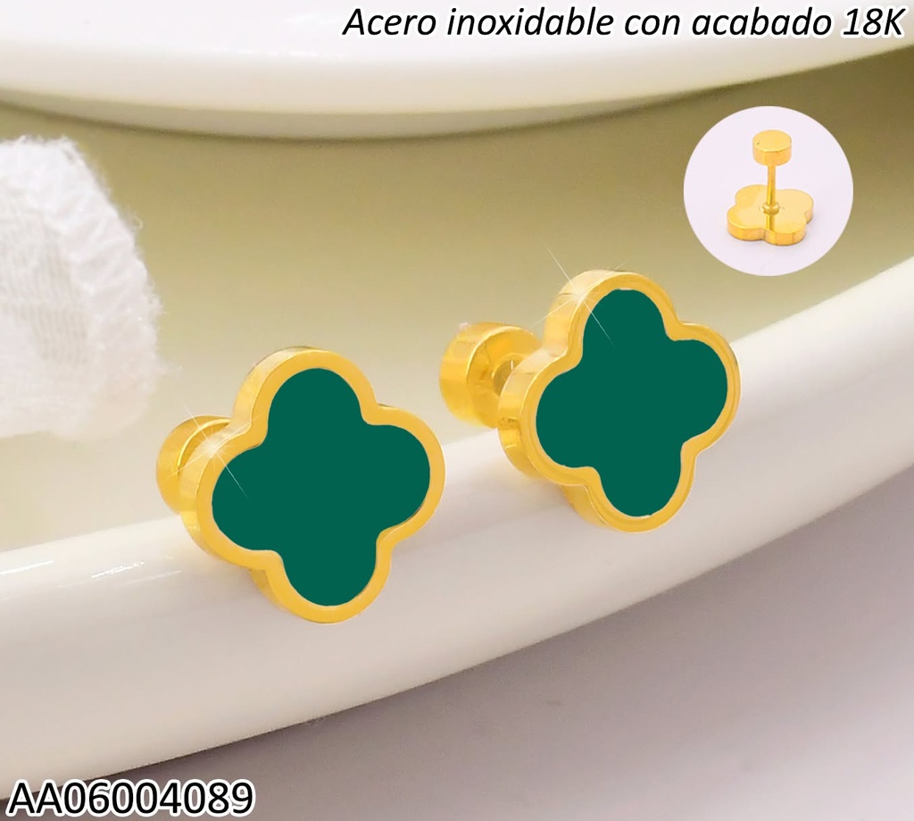 ARETES ACERO INOX. ACABADO 18K. VAN CLEEF VERDE P25070208004