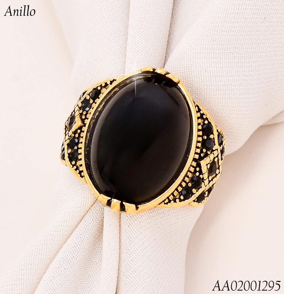 ANILLO PIEDRA NEGRA OV.C/GRAB LADO RA622-305