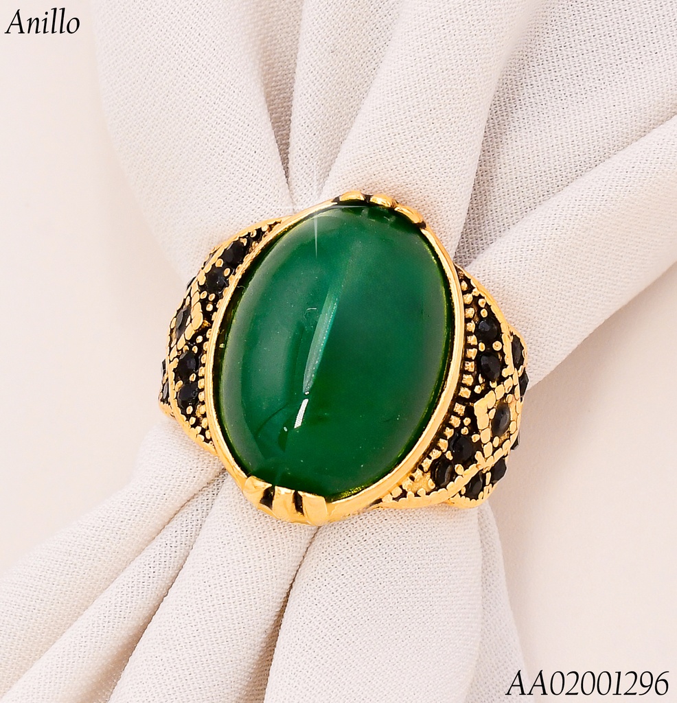 ANILLO PIEDRA VERDE OV.C/GRAB LADO RA623-305