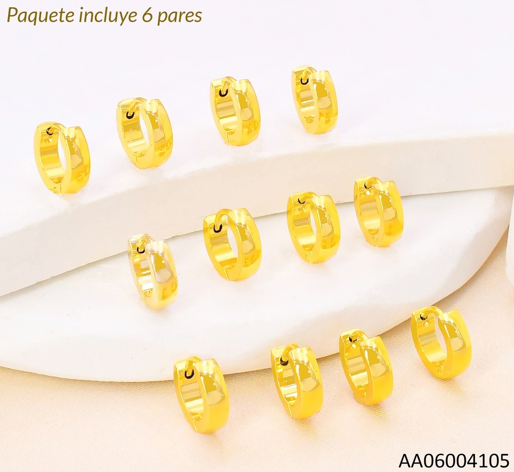 PAQ. 6 PARES ARETES HUGGIES DORADAS 003N1357-855