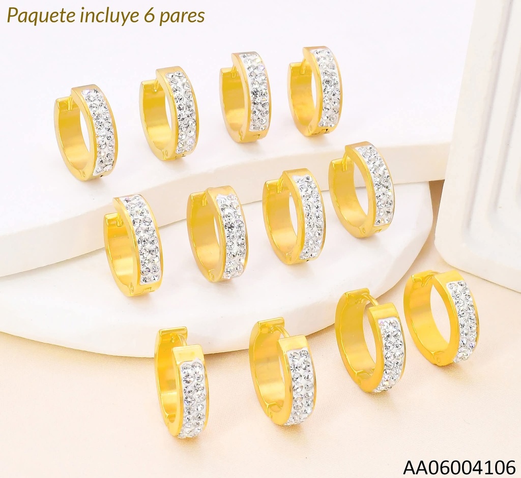 PAQ. 6 PARES ARETES HUGGIES ZIRC. CRISTAL 003W1753-100