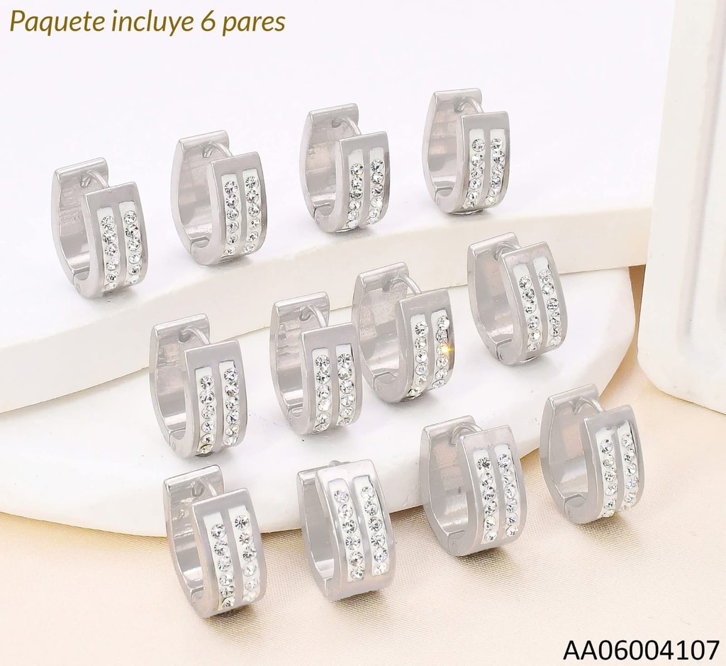 PAQ. 6 PARES ARETES HUGGIES 2 LINEAS ZIRC. CRISTAL 003-S5610-100
