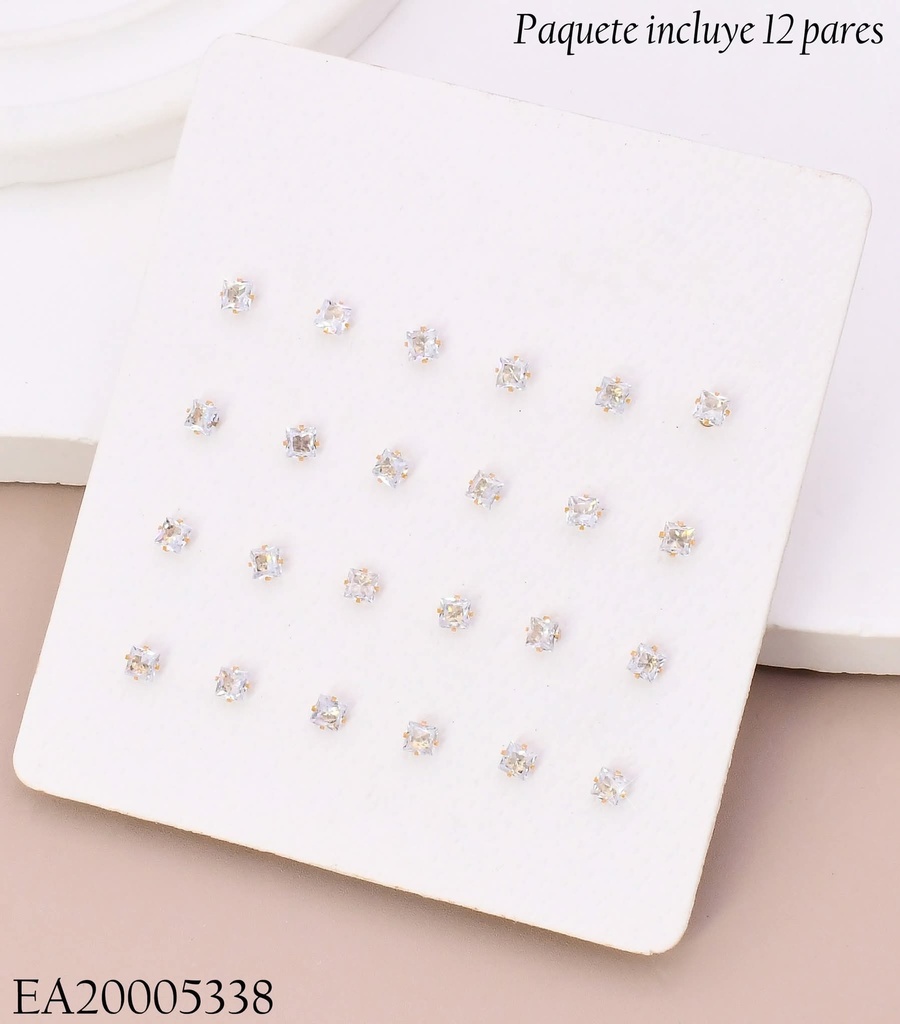 PAQ. 12 PARES ARETES ZIRC. CUADRADA X10-199-3 MM