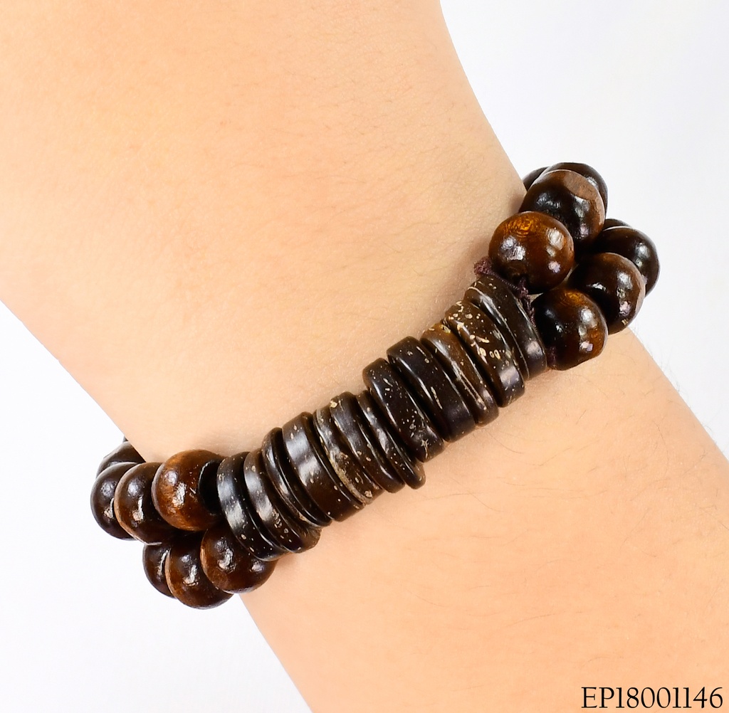 PULSERA DOBLE PELOTITAS MADERA CAFE / RUEDAS CENTRO Z531-212