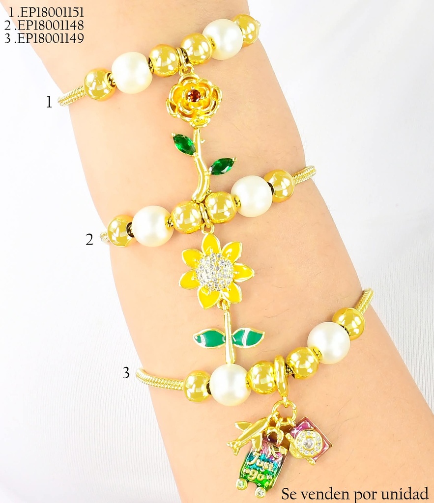 PULSERA DORADA GIRASOL /PERLAS/PELOTITAS DOR N6162-184