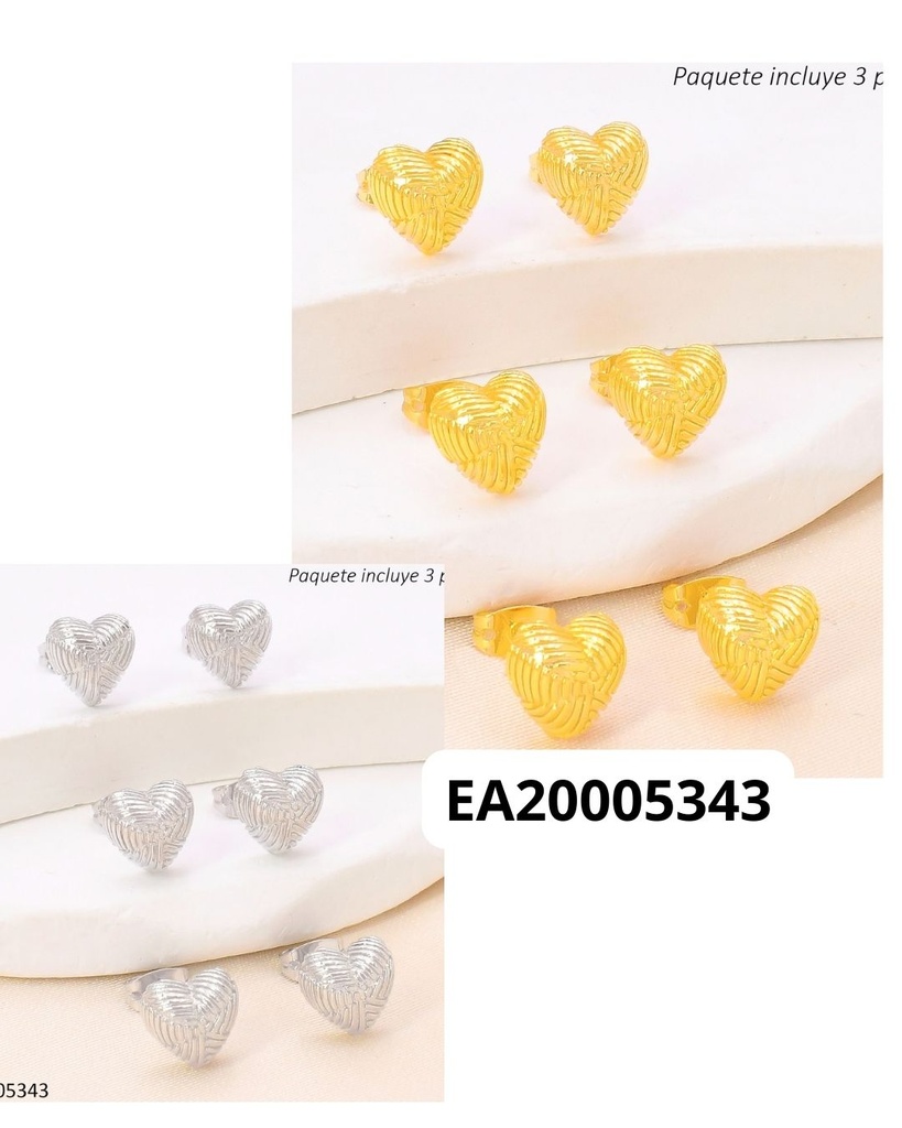 PAQ. 3 PARES ARETES CORAZONES RAYADO D/P N5803-167