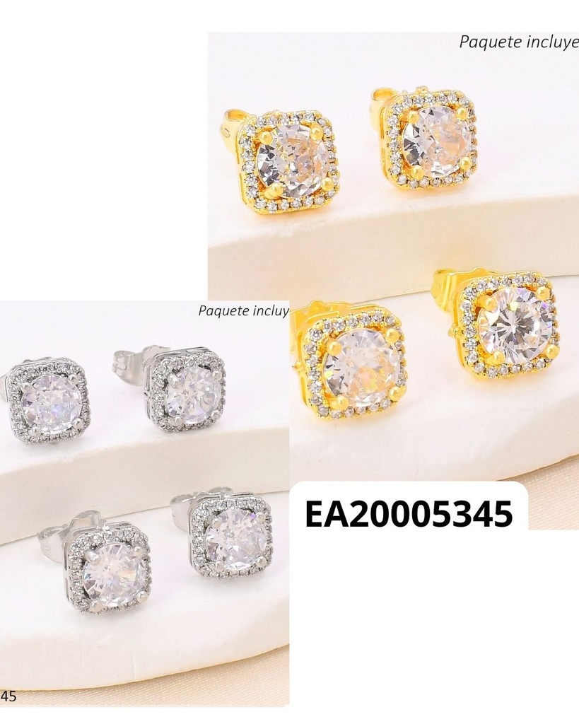 PAQ. 2 PARES ARETES CUADRO / ZIRC. RD CRISTAL D/P Z381-512