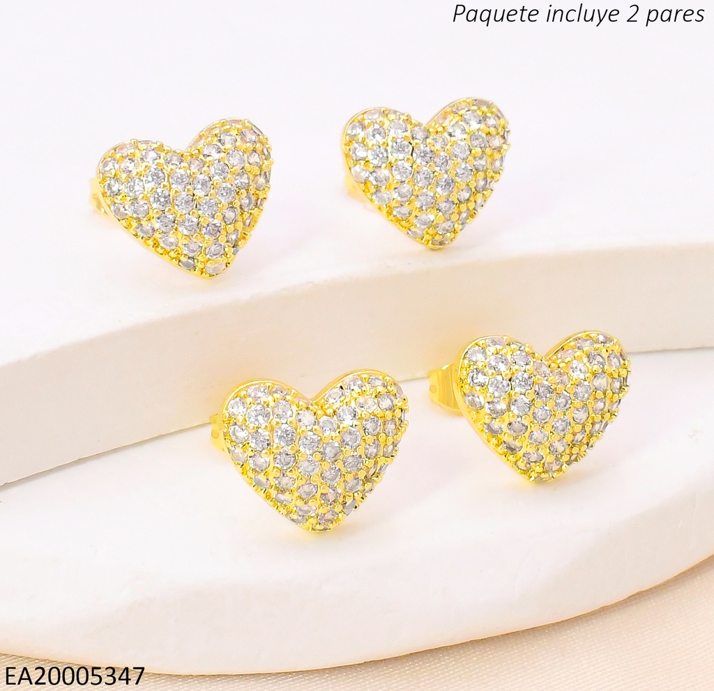 PAQ. 2 PARES ARETES CORAZON INFLADO ZIRC. N6460-212