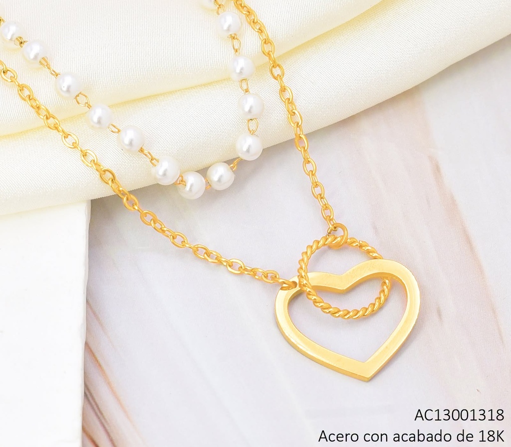 CADENAS ACERO INOX. ACABADO 18K. DOBLE TRAD. & PERLAS P25070062001