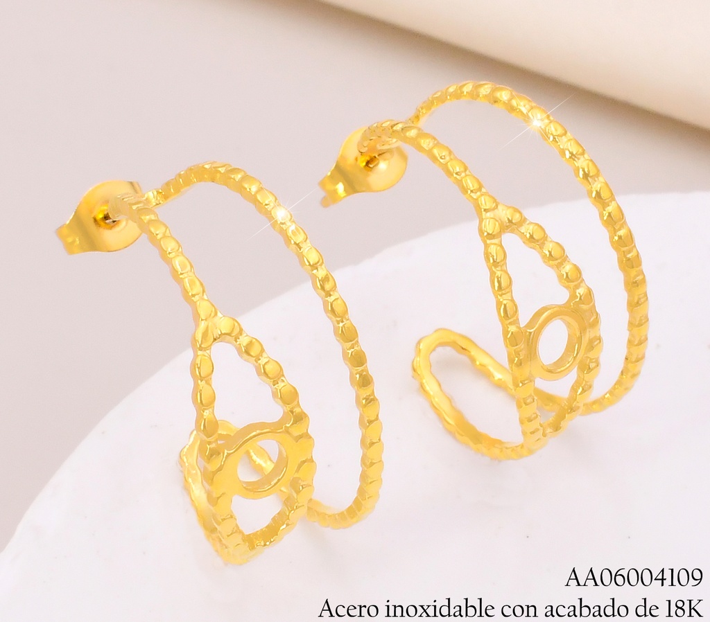 ARETES ACERO INOX. ACABADO 18K. "C" OJO CENTRO P25070154001