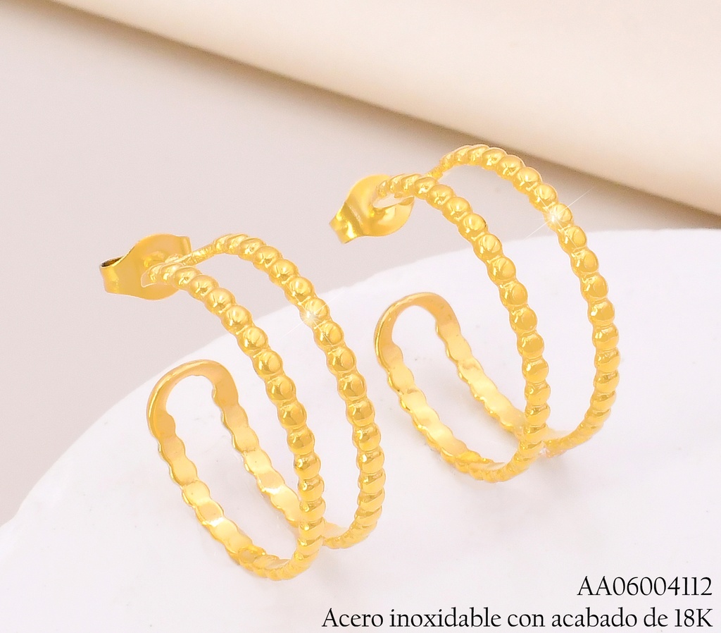 ARETES ACERO INOX. ACABADO 18K. "C" DOBLE P25070153001