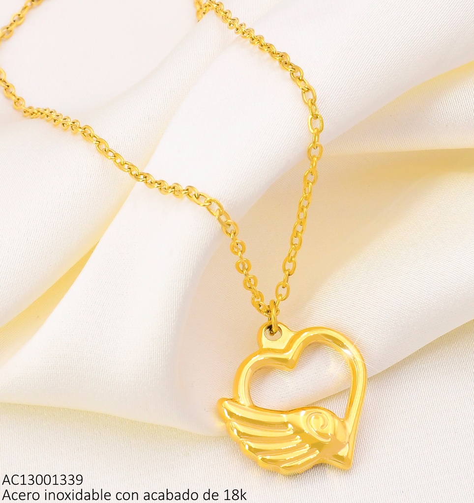 CADENAS ACERO INOX. ACABADO 18K. DIJE CORAZON C/ALA P25070022001