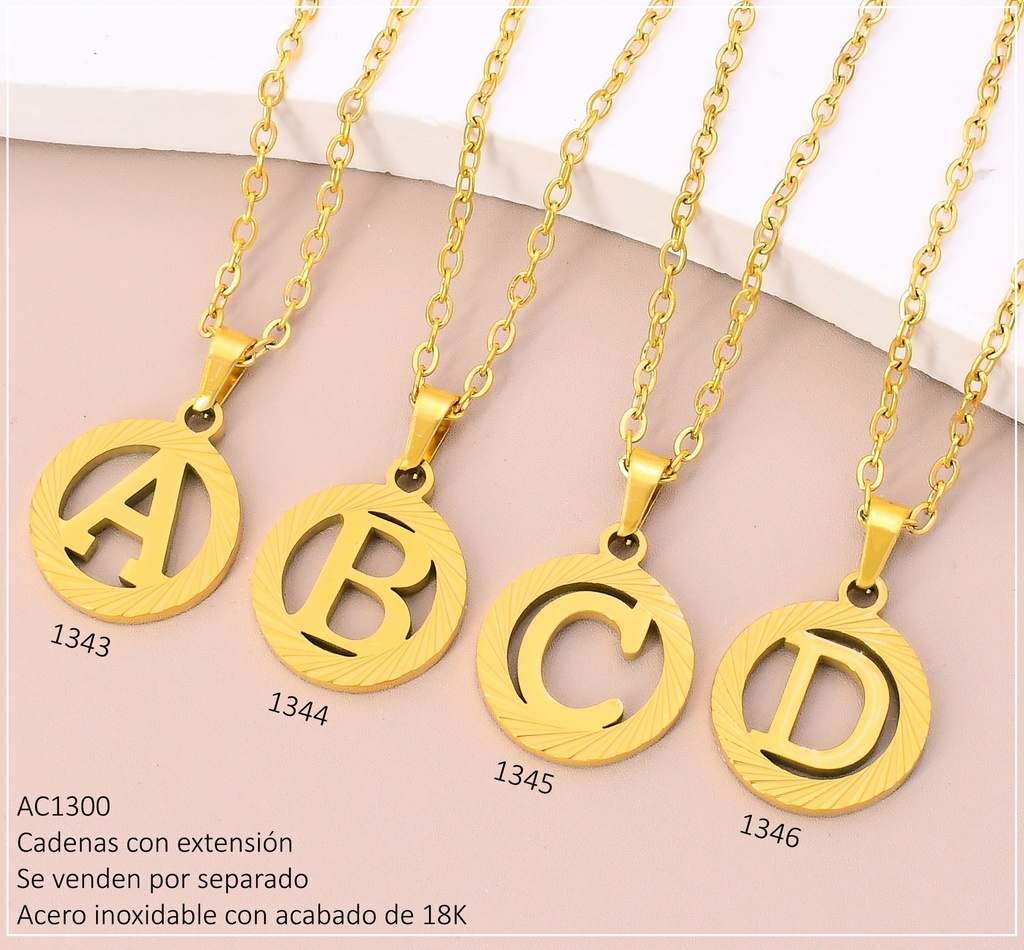 CADENA ACERO INOX. ACABADO 18K. CIRCULO INICIAL "B" P25061426002