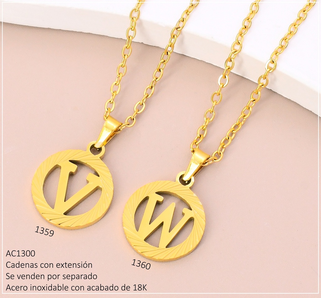 CADENA ACERO INOX. ACABADO 18K. CIRCULO INICIAL "W" P25061426023