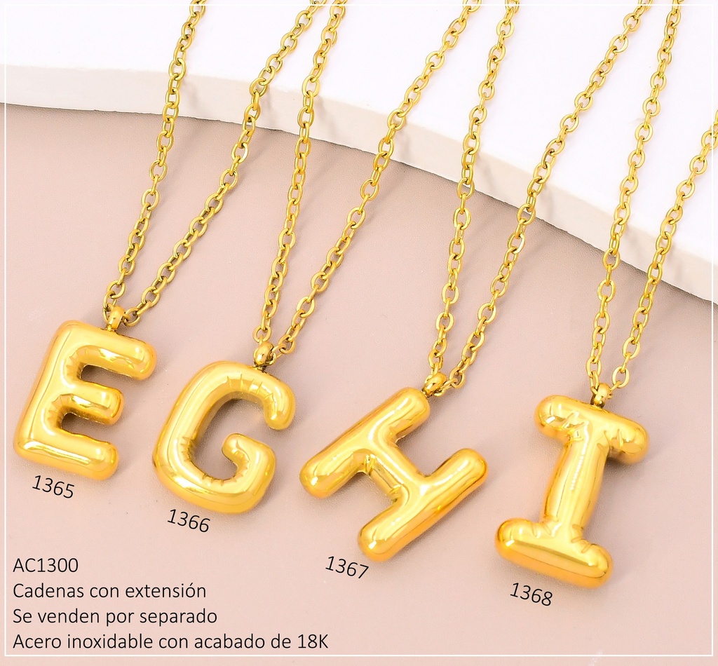 CADENA ACERO INOX. ACABADO 18K. INICIAL INFLADA  "E" P25070038005