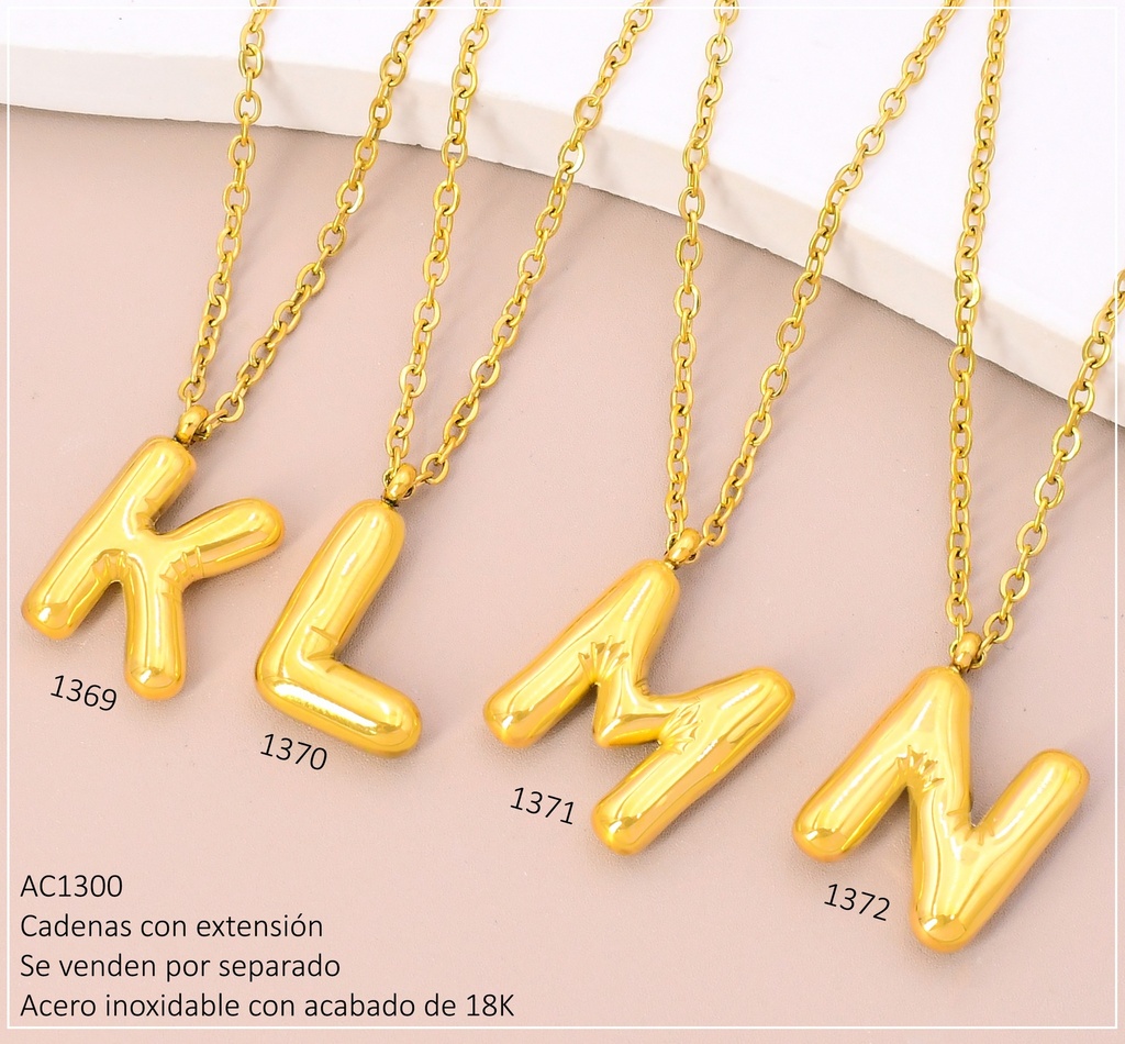 CADENA ACERO INOX. ACABADO 18K. INICIAL INFLADA  "K" P25070038011