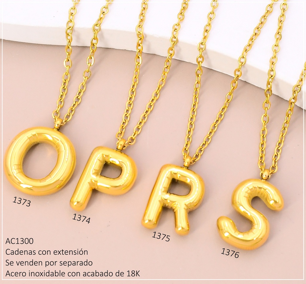 CADENA ACERO INOX. ACABADO 18K. INICIAL INFLADA  "R" P25070038018