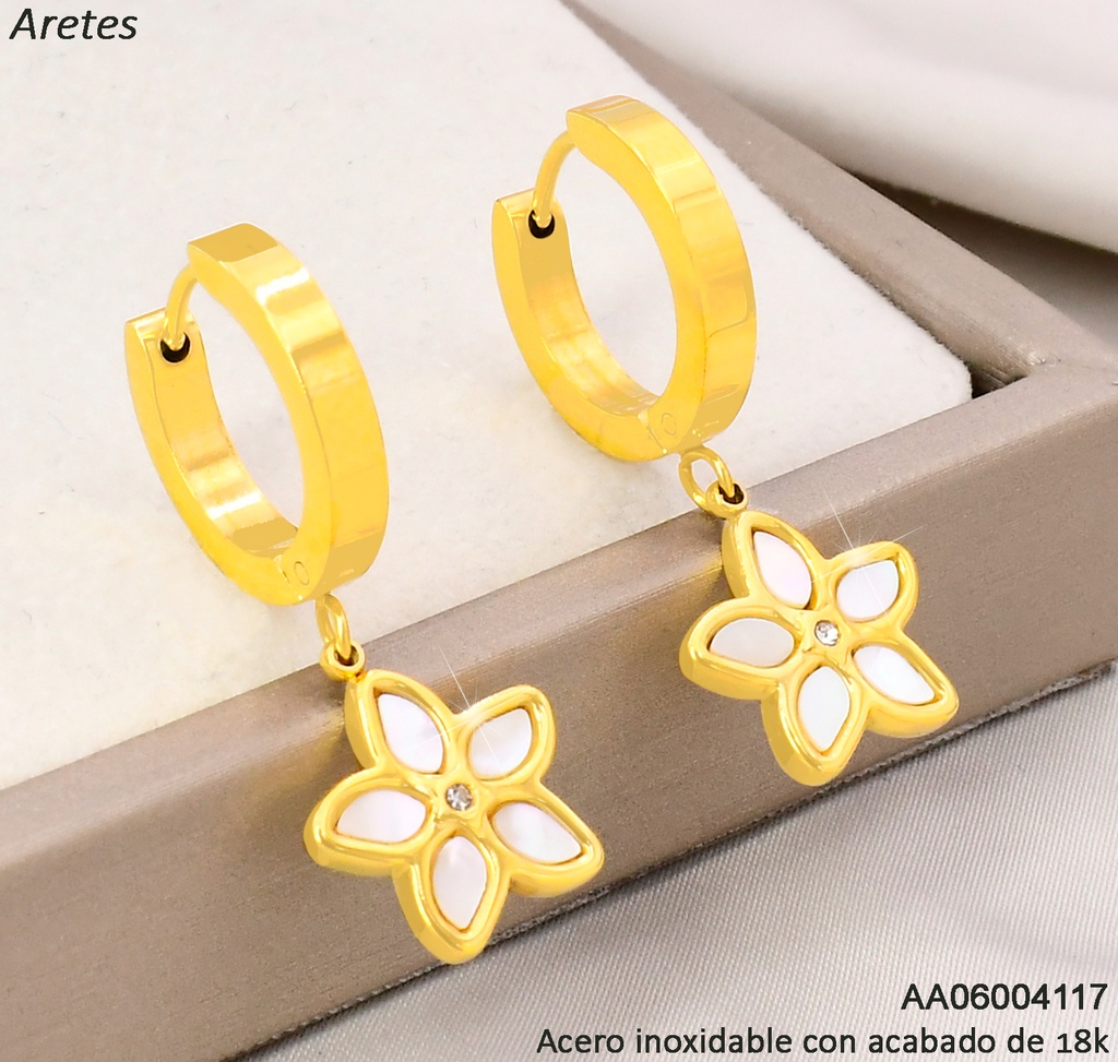 ARETES ACERO INOX. ACABADO 18K.HUGGIES FLOR NACAR P25070016001