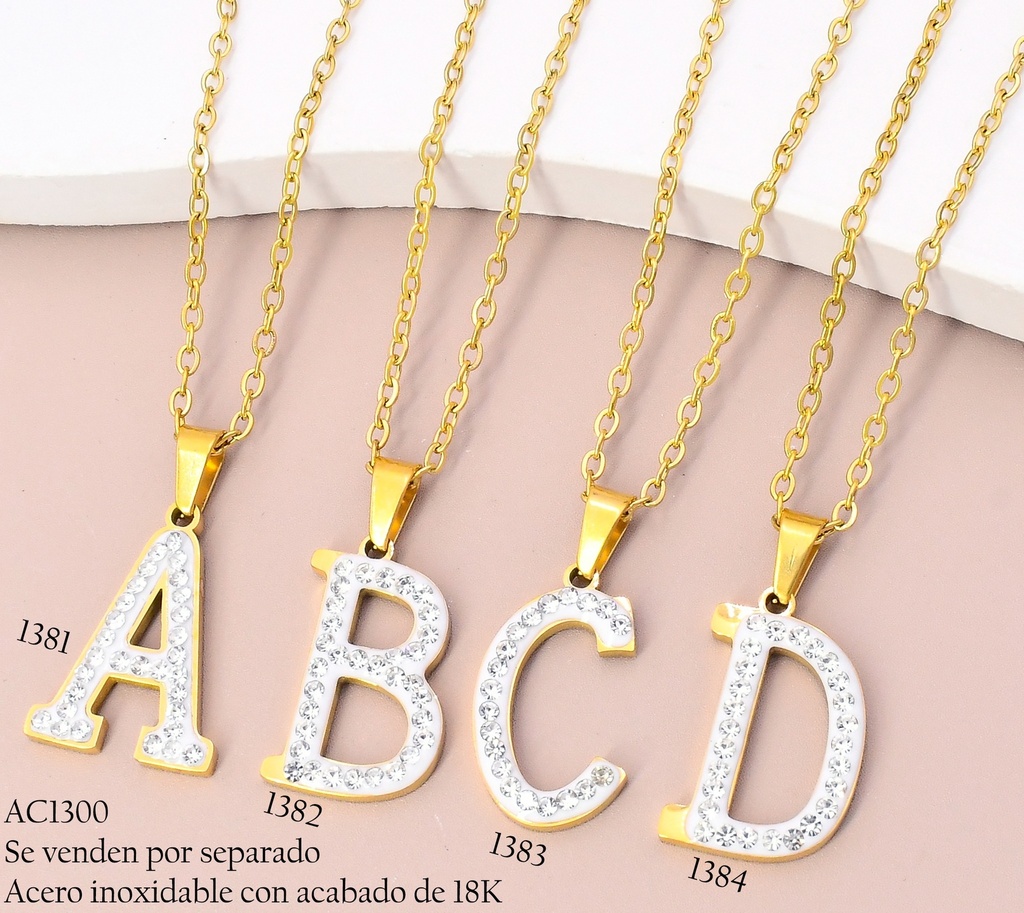CADENA ACERO INOX. ACABADO 18K. C/INICIAL "B" GR.ZIRC.P25070029002