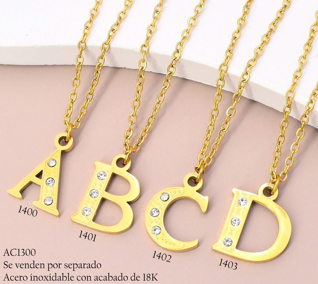 CADENA ACERO INOX. ACABADO 18K. INICIAL "C" GR. ZIRC. P25070032003