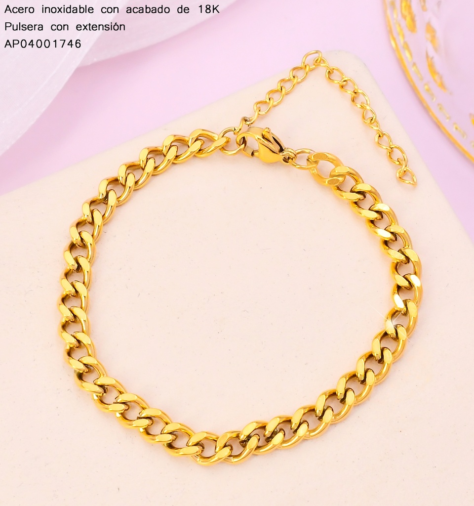 PULSERAS ACERO INOX. ACABADO 18K. ESLABON BARBADA P25070095002
