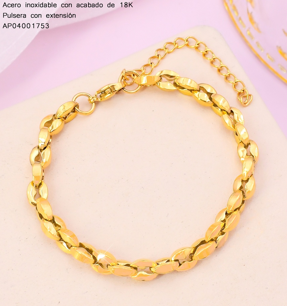 PULSERAS ACERO INOX. ACABADO 18K. ESLABON FORZADO P25070103001