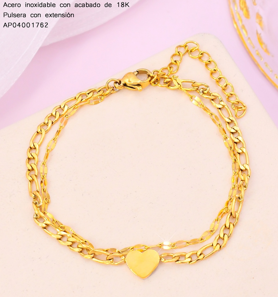 PULSERAS ACERO INOX. ACABADO 18K. DOBLE/MARTILLADA/CORAZON P25070093001