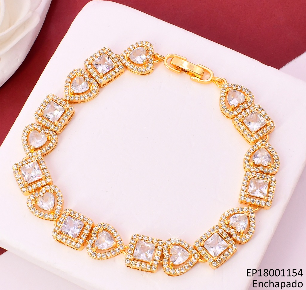 PULSERA DOR ZIRC. CORAZONES / CUADROS Z455-470