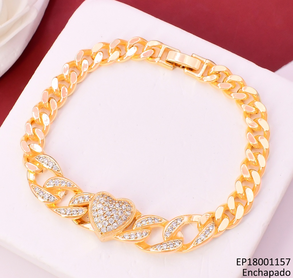 PULSERA DOR ESLABON CUBANO / ZIRC/ CORAZON N5765-268