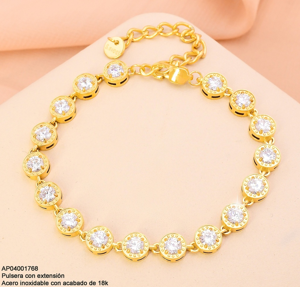 PULSERAS ACERO INOX. ACABADO 18K. ZIRC CRISTAL RD P2507003001