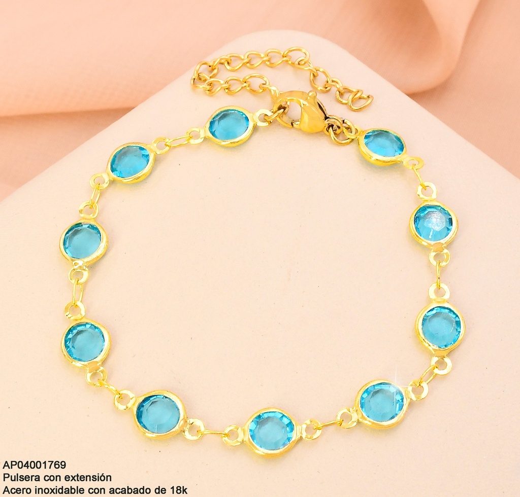 PULSERAS ACERO INOX. ACABADO 18K.ZIRC RD CELESTE P25061415001