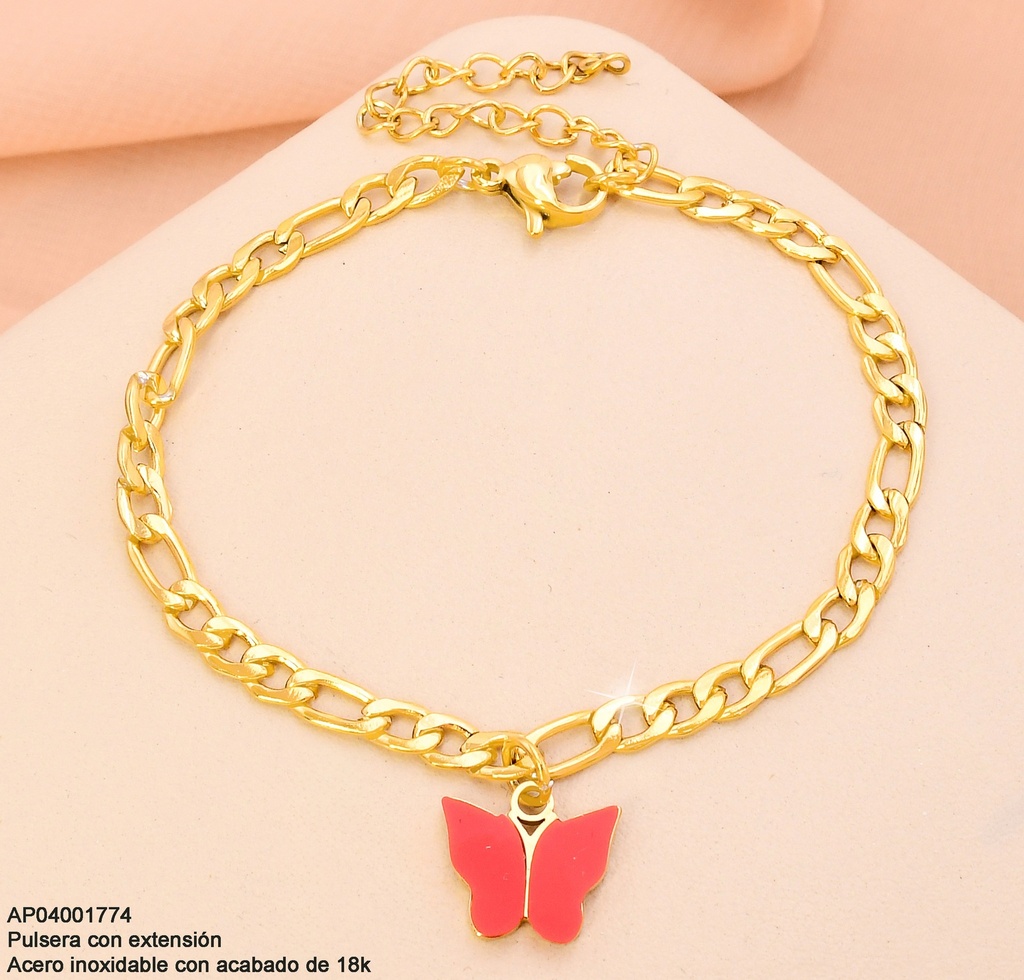 PULSERAS ACERO INOX. ACABADO 18K. FIGARO MARIPOSA ROJA P25070072001