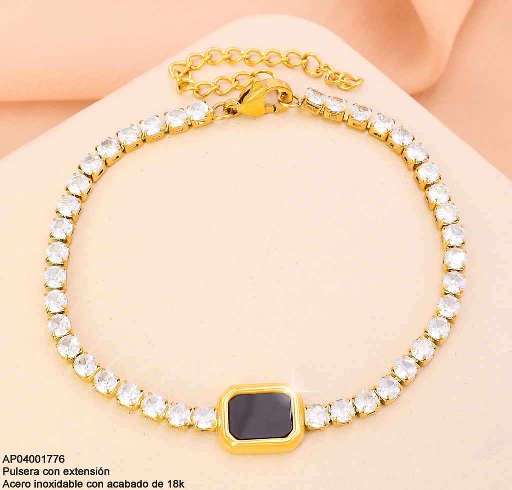 PULSERA ACERO INOX. ACABADO 18K. ZIRC RD CRISTAL / REC. NEGRO CENTRO P25070010001