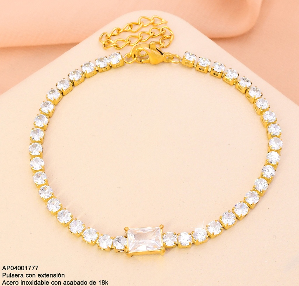 PULSERA ACERO INOX. ACABADO 18K. ZIRC. RD/ZIRC RECT. CENTRO CRISTAL P25070107001