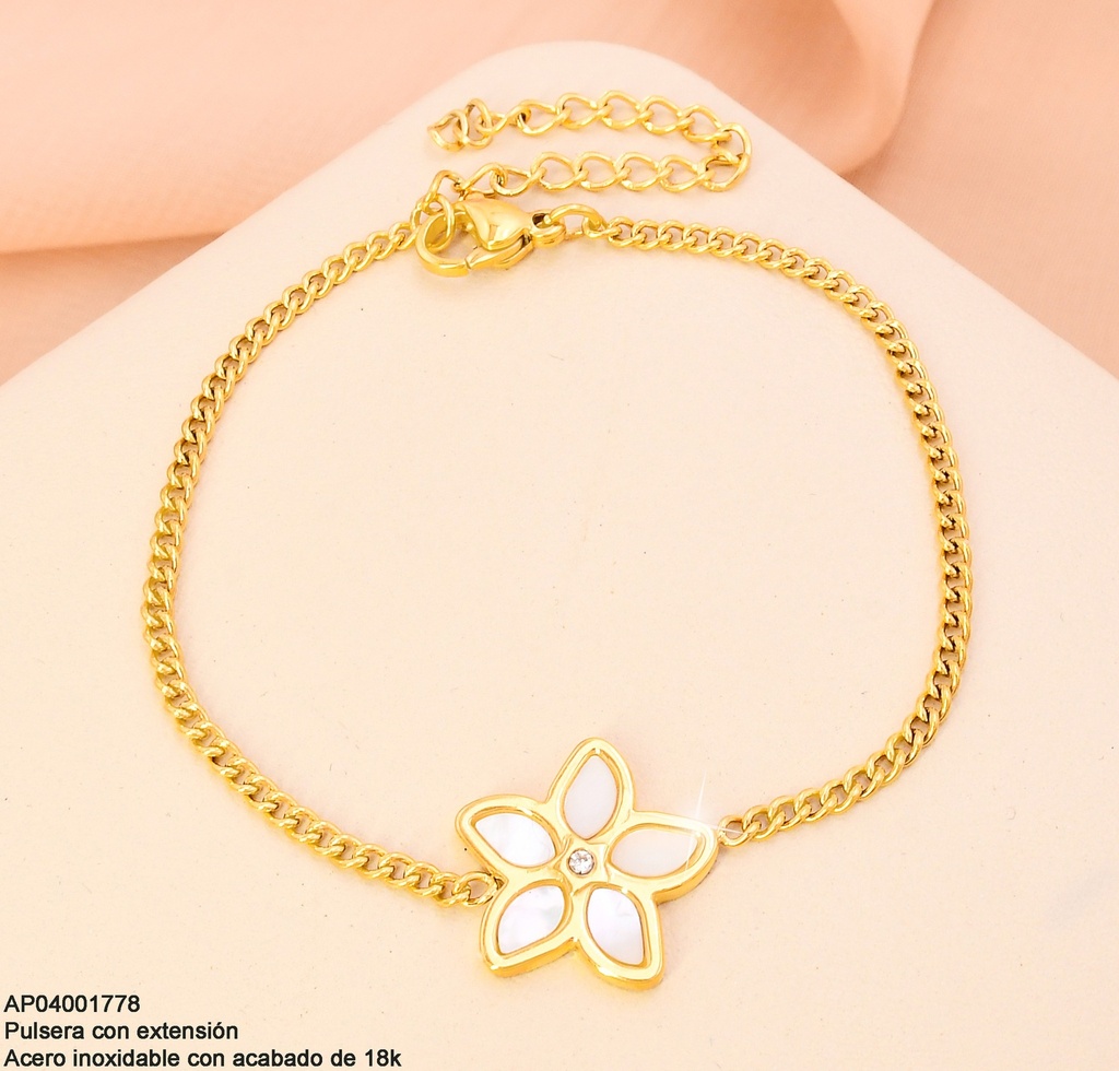 PULSERA ACERO INOX. ACABADO 18K. FLOR NACAR P2507007001