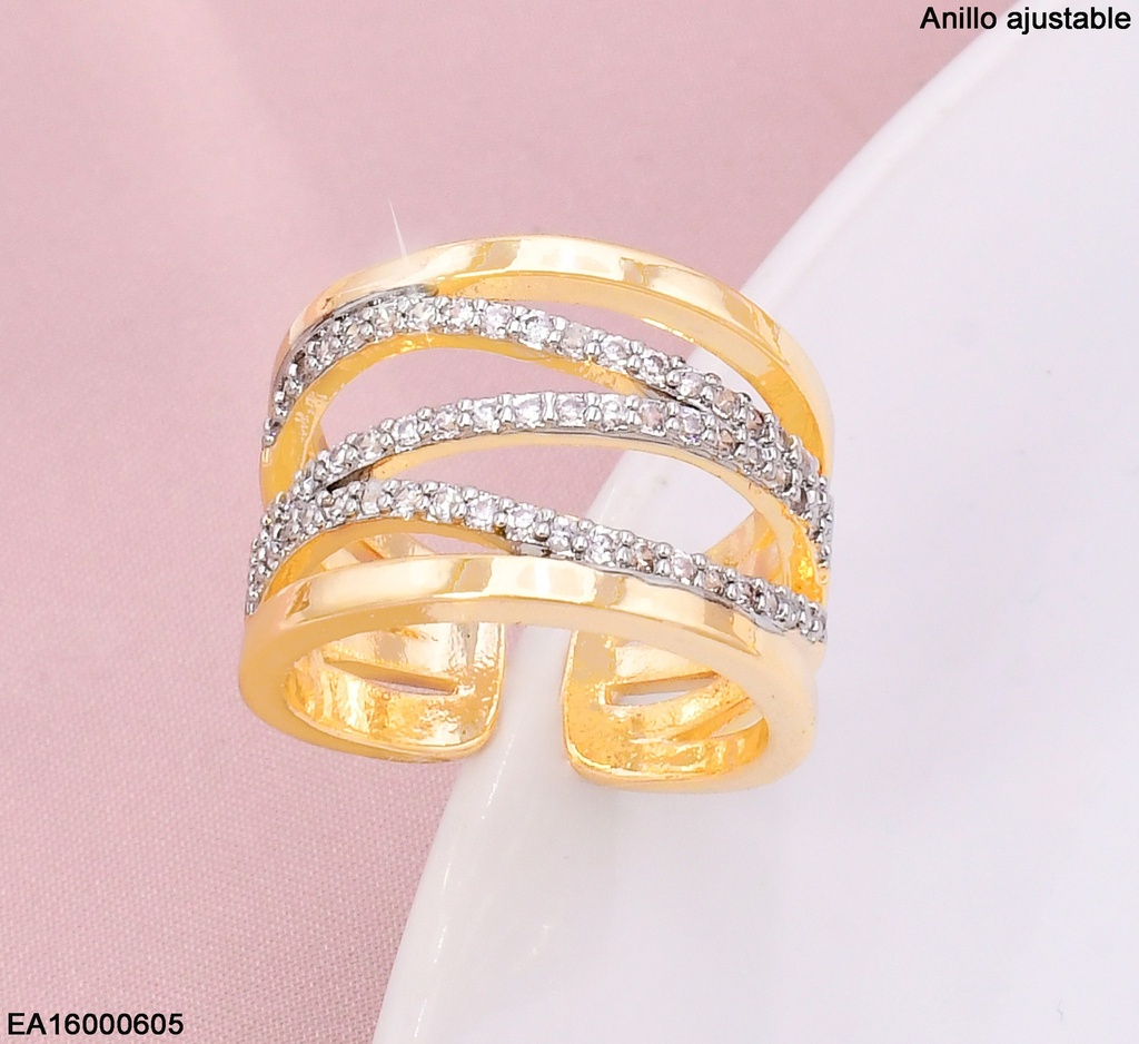 ANILLO AJUST.5 LINEAS ONDULADAS LISAS/ZIRC.K8281-552