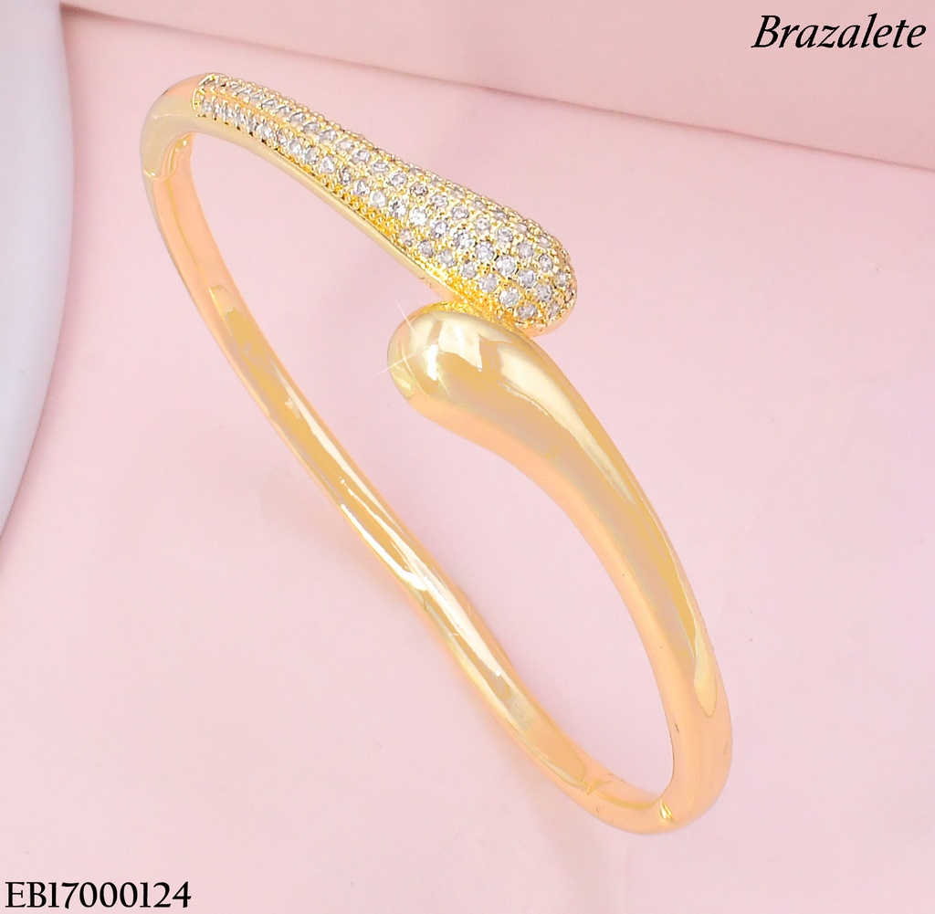 BRAZALETE DOR EXTREMOS OVALADOS CENTRO LISO / ZIRC. BE824-318