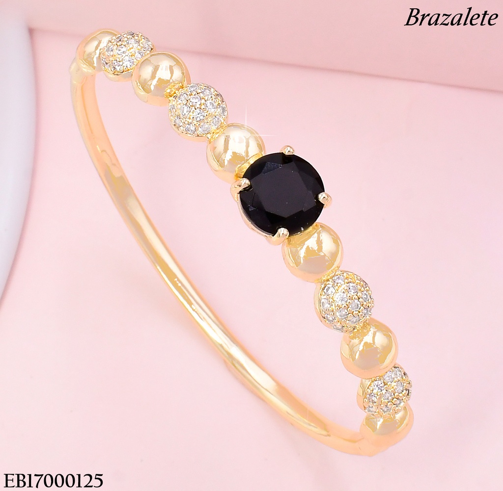 BRAZALETE DOR PELOTITAS / ZIRC NEGRA CENTRO BE825-318