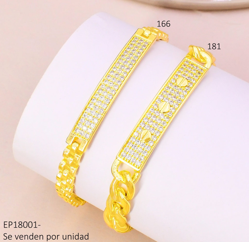 PULSERA DORADA PLACA RECT. ZIRCONIAS CRISTAL Z479-212