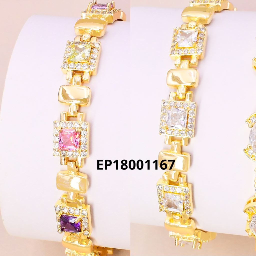 PULSERA DORADA RECT. LISOS / CUADROS ZIRC. N5766-268