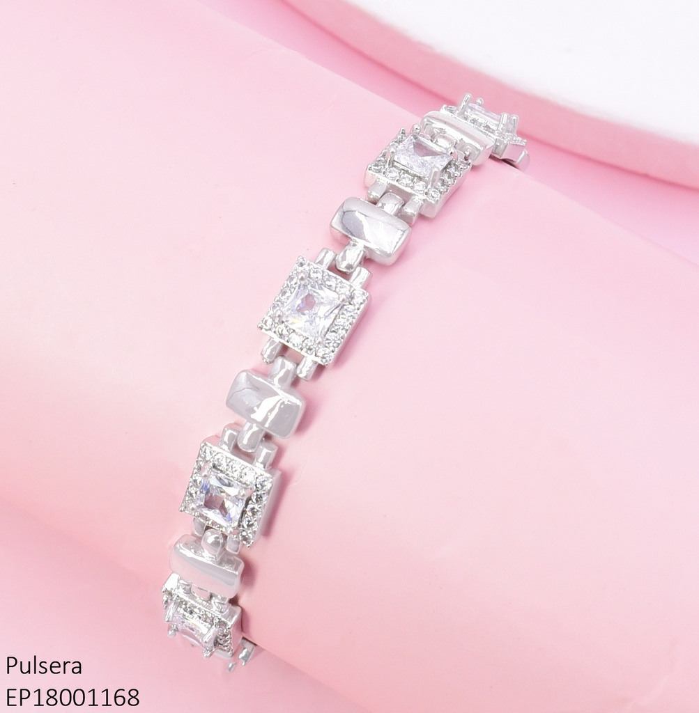 PULSERA PLATEADA RECT. LISOS / CUADROS ZIRC. N5766-268