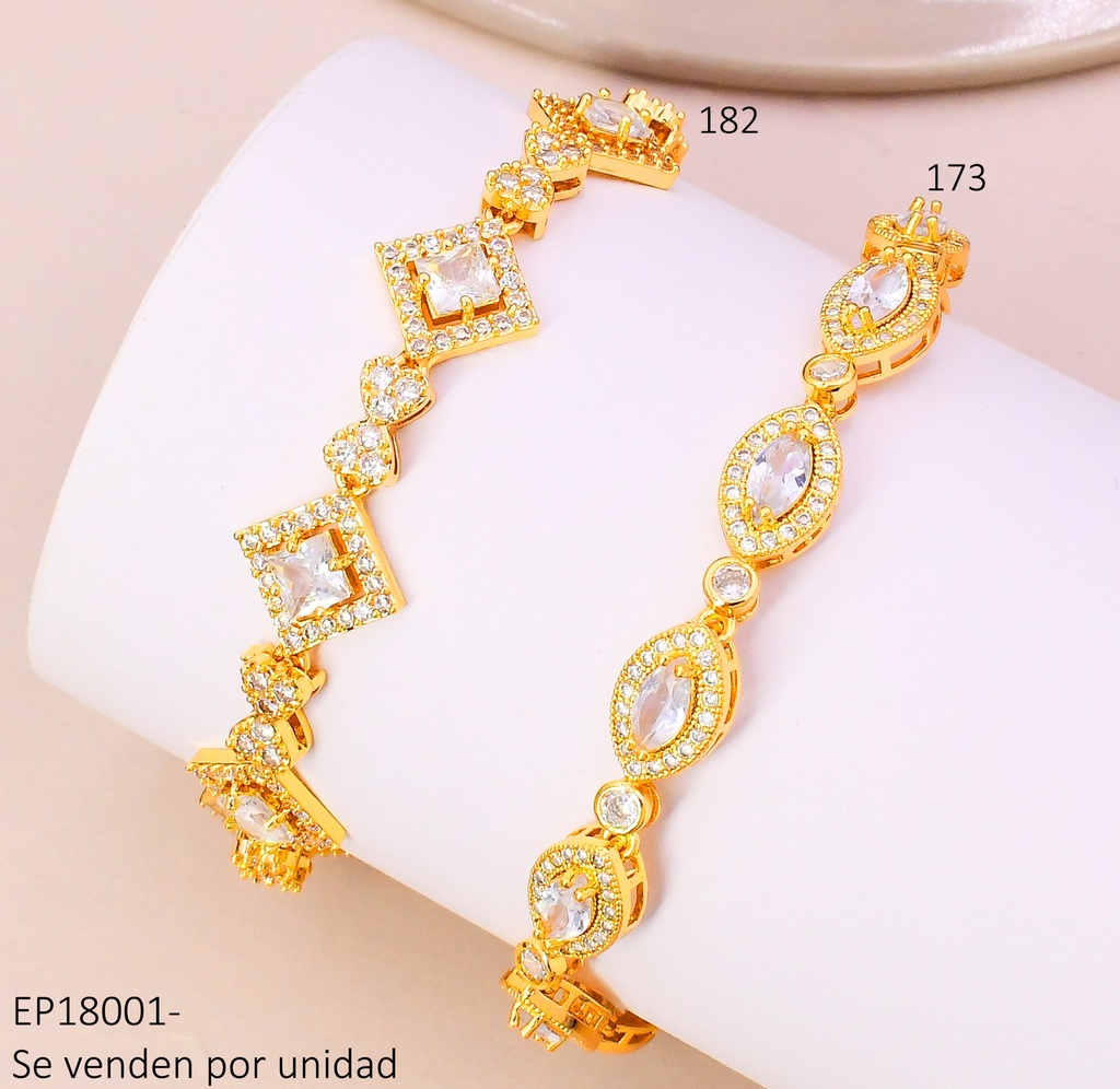PULSERA DORADA OVALOS ZIRC. CRISTALES Z445-470