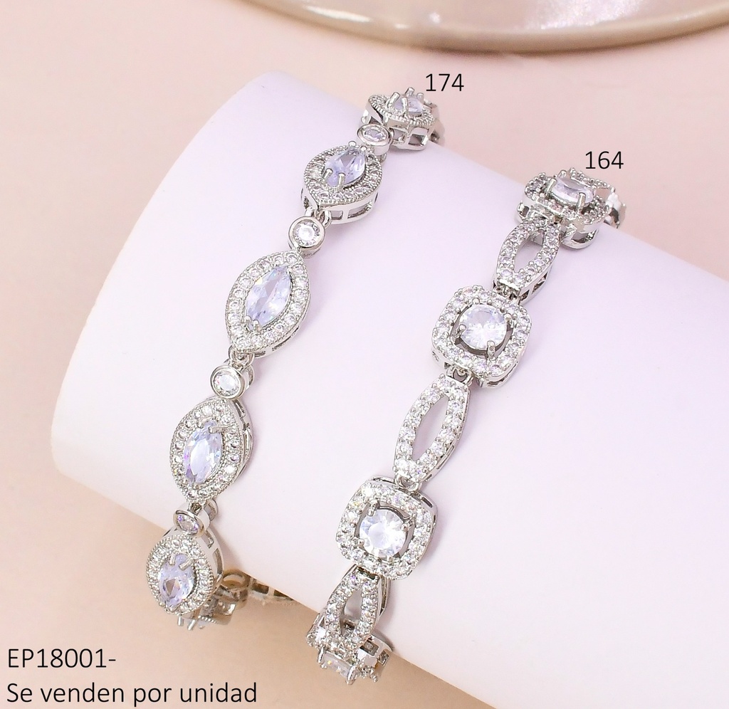 PULSERA PLATEADA OVALOS ZIRC. CRISTALES Z445-470