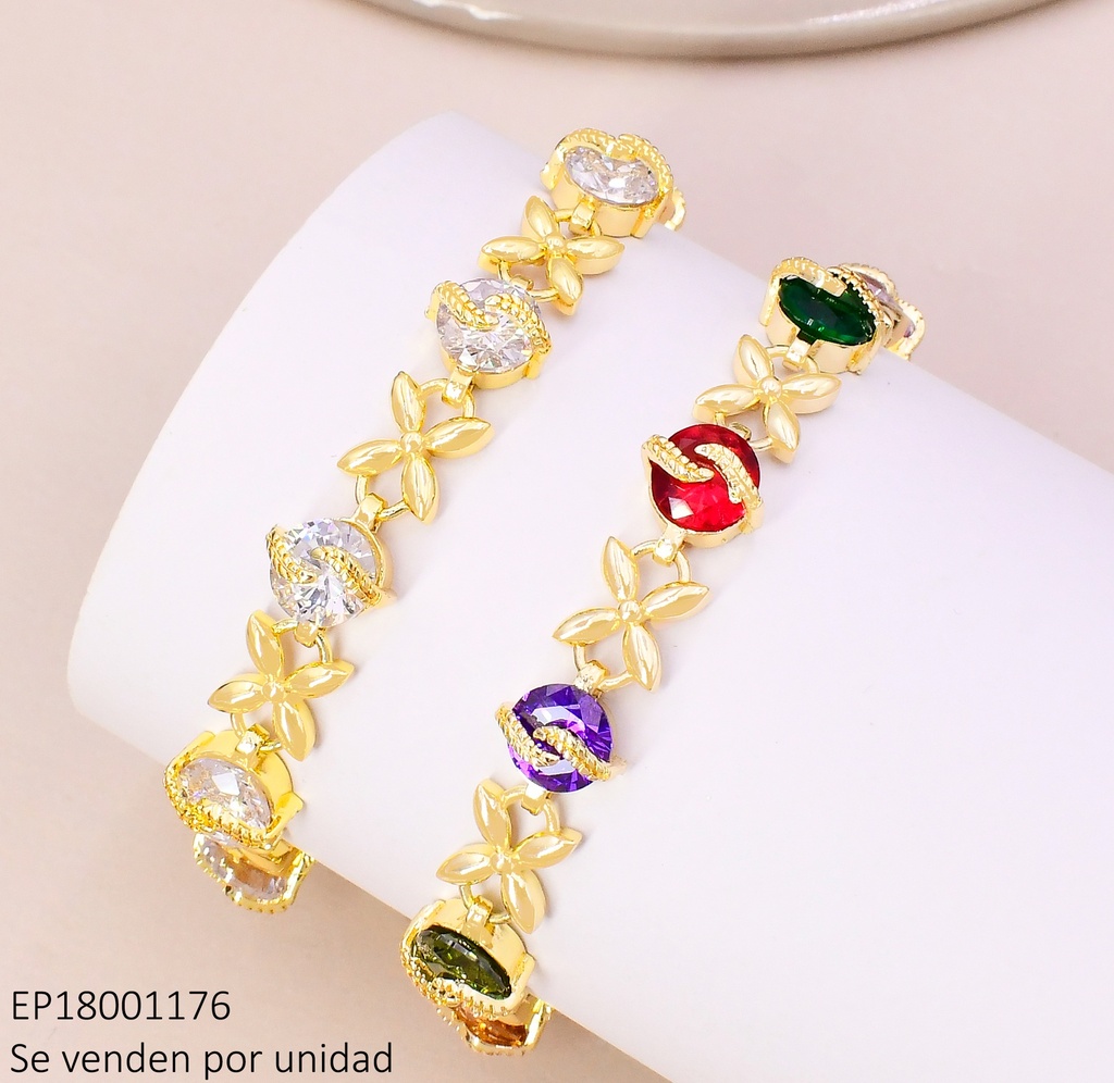 PULSERA DORADA FLOR LISA/ ZIRC. CUBIERTA POR HOJITAS COL SURT. N6039-268
