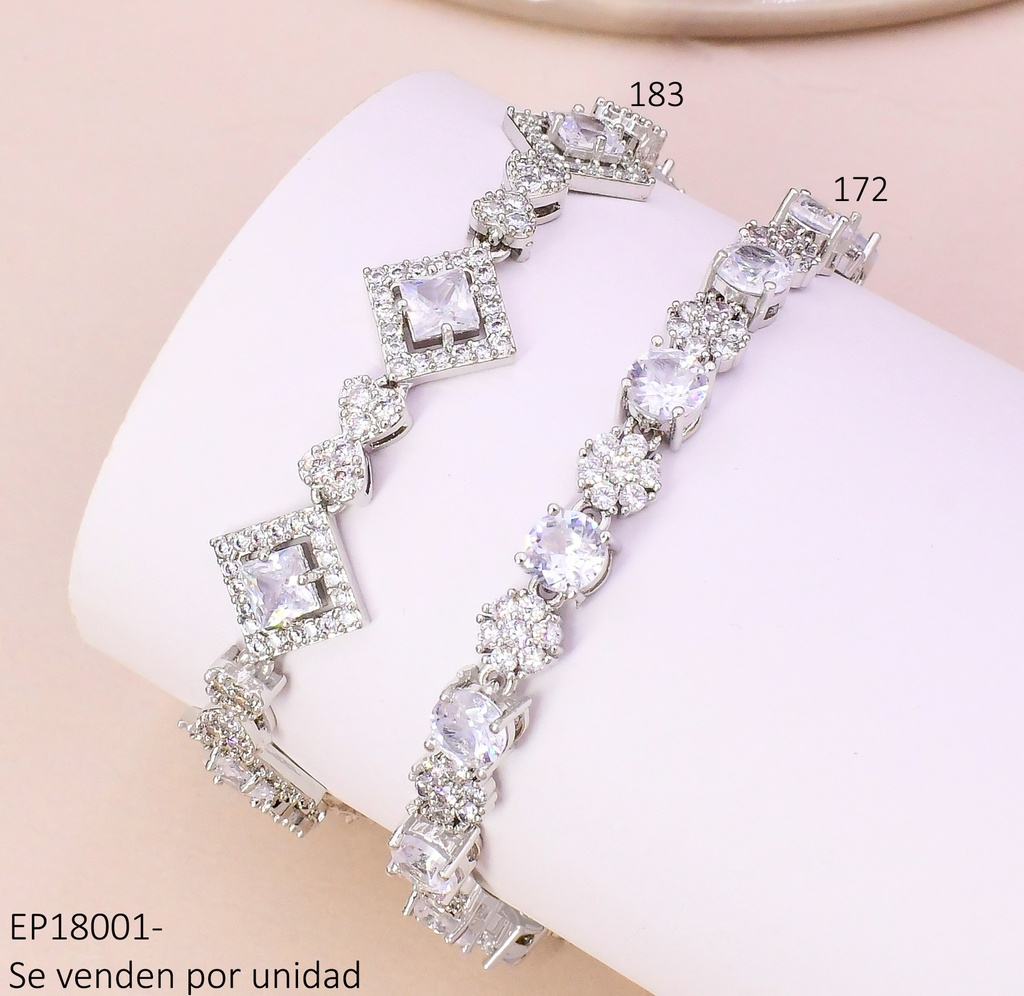 PULSERA PLATEADA ROMBOS & LAZOS ZIRC. Z453-470
