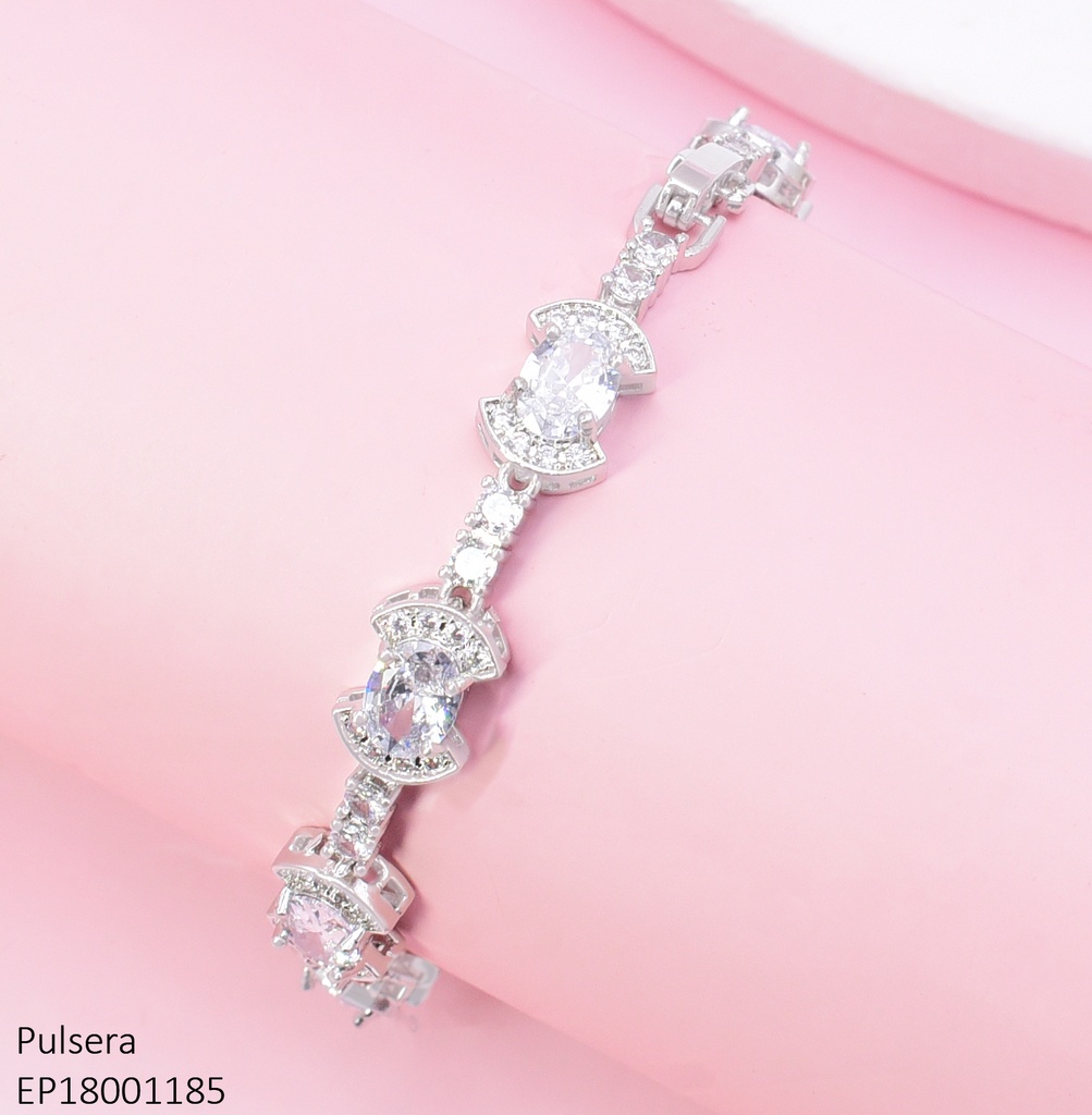 PULSERA PLATEADA  ZIRC. OVALADA C/ ARCOS N5767-268