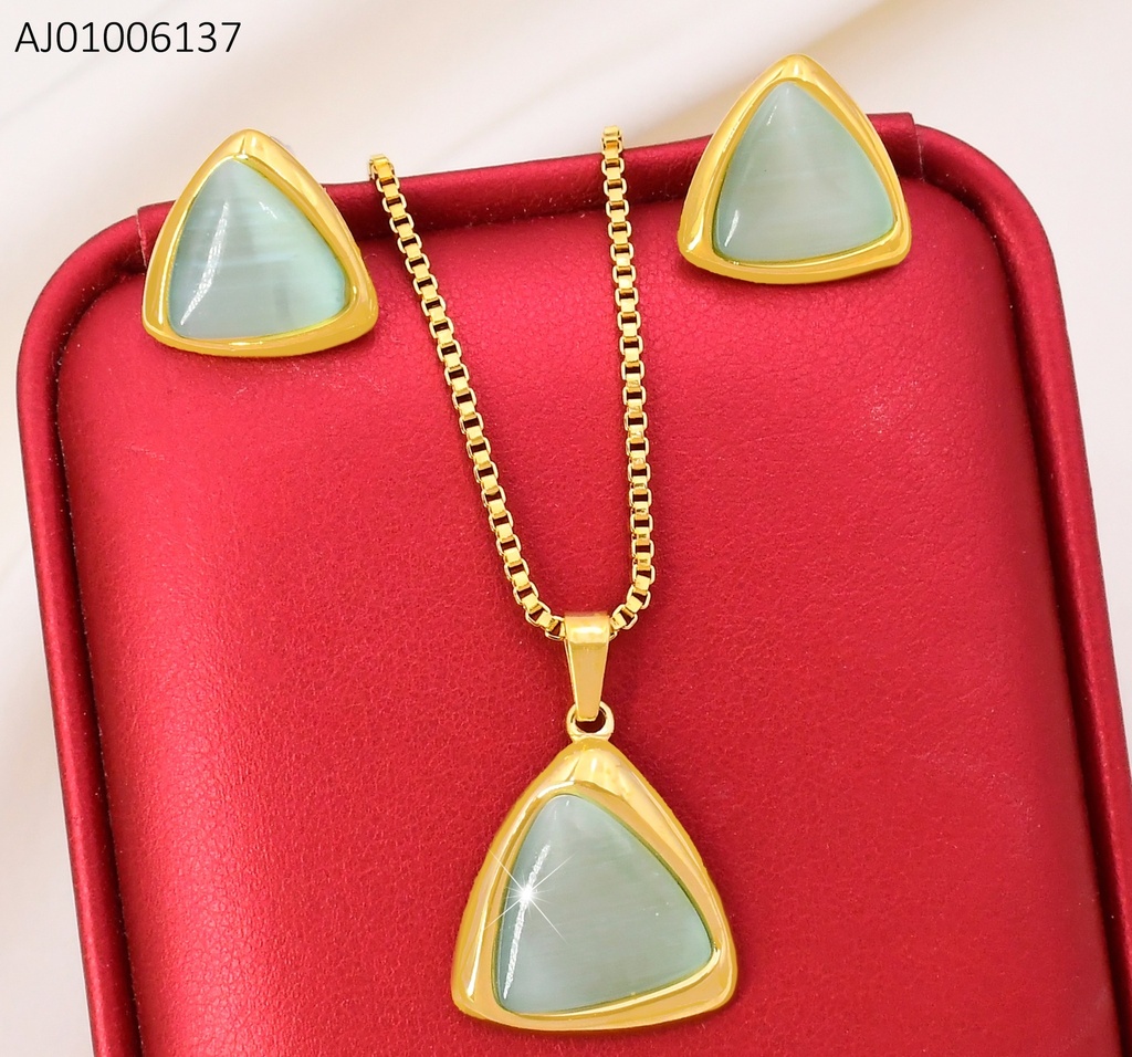SET DORADO TRIANGULO VERDE / CADENA VENECIANA SA1303-45