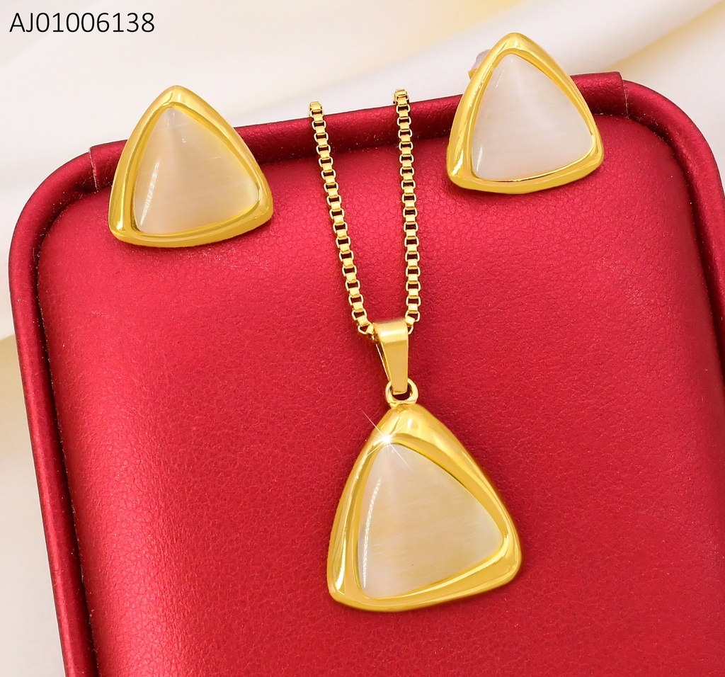 SET DORADO TRIANGULO BEIGE  / CADENA VENECIANA SA1302-45