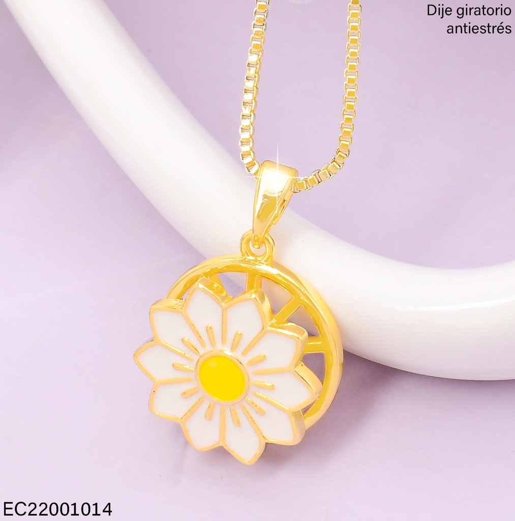 CADENA VENECIANA DIJE ANTIESTRES FLOR BLANCO C/ AMARILLO  N4030